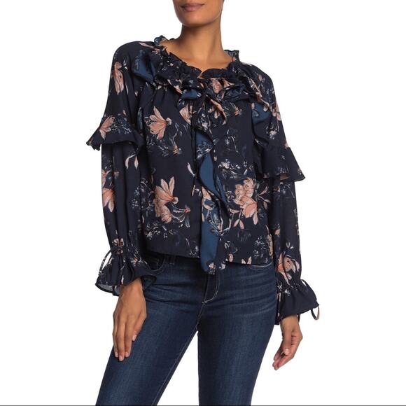 WALTER BAKER Ruffle Floral Crepe Top - Picture 1 of 6